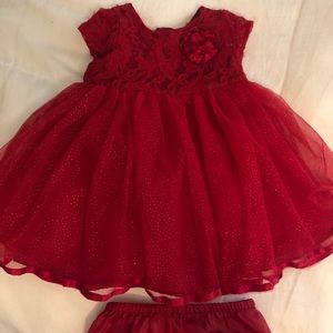 Red special occasion dress with matching bloomers.